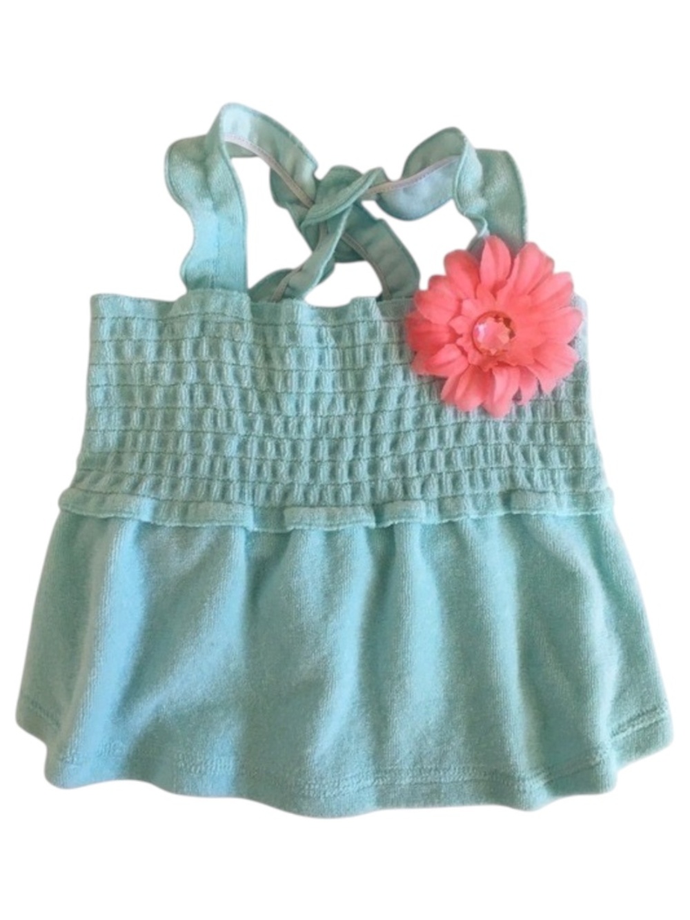 Smoochie Pooch Dog Dress Size Small Turquoise Blue Smocked Flower